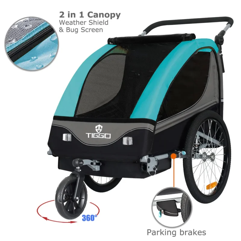 Tiggo S2 Kinderanhänger mit Federung Jogger 2 in 1 Kinder Buggy Fahrradanhänger Anhänger 1 bis 2 Kinder Kinderanhänger 60502 – Bild 3