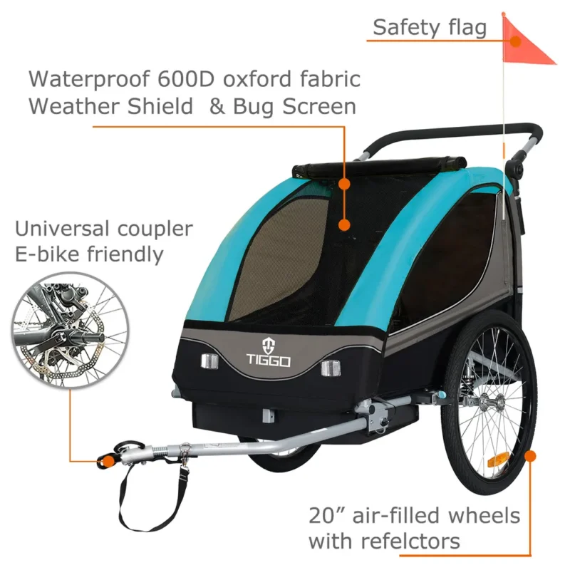 Tiggo S2 Kinderanhänger mit Federung Jogger 2 in 1 Kinder Buggy Fahrradanhänger Anhänger 1 bis 2 Kinder Kinderanhänger 60502 – Bild 8